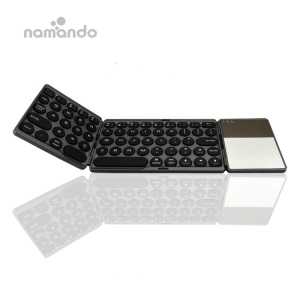 Portable Folding Bluetooth Keyboard Twice Foldable Mini Bluetooth Wireless Keyboard with Touchpad for Tablet Phone iPad